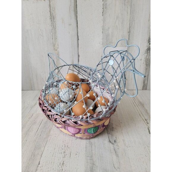 Chicken hen wire Easter basket egg Spring home decor set - Picture 1 of 9